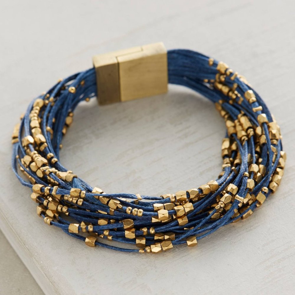Anthropologie Navy Blue Layered Beaded Magnet Bracelet